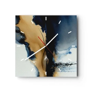 Wanduhr - Glasuhr - Eine abstrakte Komposition in Marineblau- und Goldtönen - 30x30cm - Hinter dem Vorhang - Moderne Wanddekoration für Wohnzimmer und Schlafzimmer ARTTOR