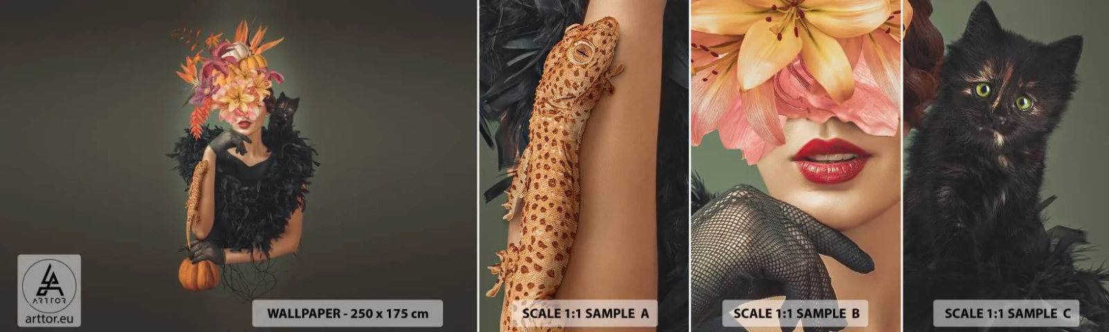 Fototapeten Muster Selbstklebend Deluxe Sticker - Der Zauber einer Hexe - Abstraktion, Frau, Blumen - 100x30 cm