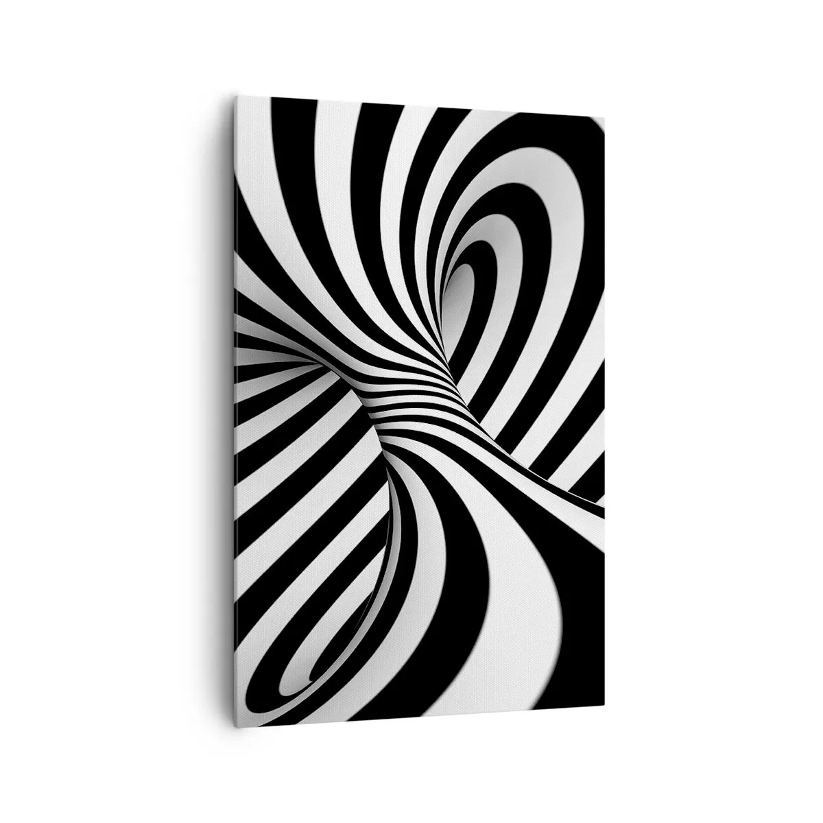 Bild auf Leinwand - Leinwandbild - Abstrakter Tunnel mit schwarz-weißen Spiralstreifen - 80x120cm - Komposition: Tanzraum - Moderne Wanddekoration für Wohnzimmer und Schlafzimmer ARTTOR