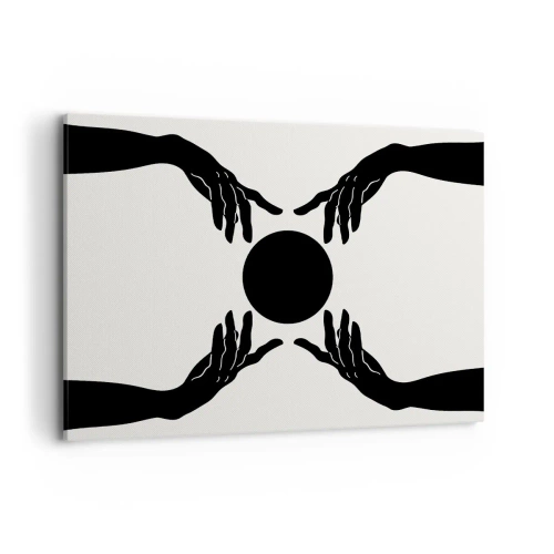 Bild auf Leinwand - Leinwandbild - Schwarze Hände in einer symmetrischen Komposition mit einer Kugel - 100x70cm - Geheimes Zeichen - Moderne Wanddekoration für Wohnzimmer und Schlafzimmer ARTTOR