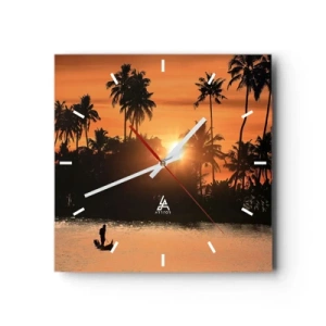 Wanduhr - Glasuhr - Sonnenuntergang über Palmen und einem ruhigen See mit einem Boot - 30x30cm - Zeit zum Entspannen - Moderne Wanddekoration für Wohnzimmer und Schlafzimmer ARTTOR