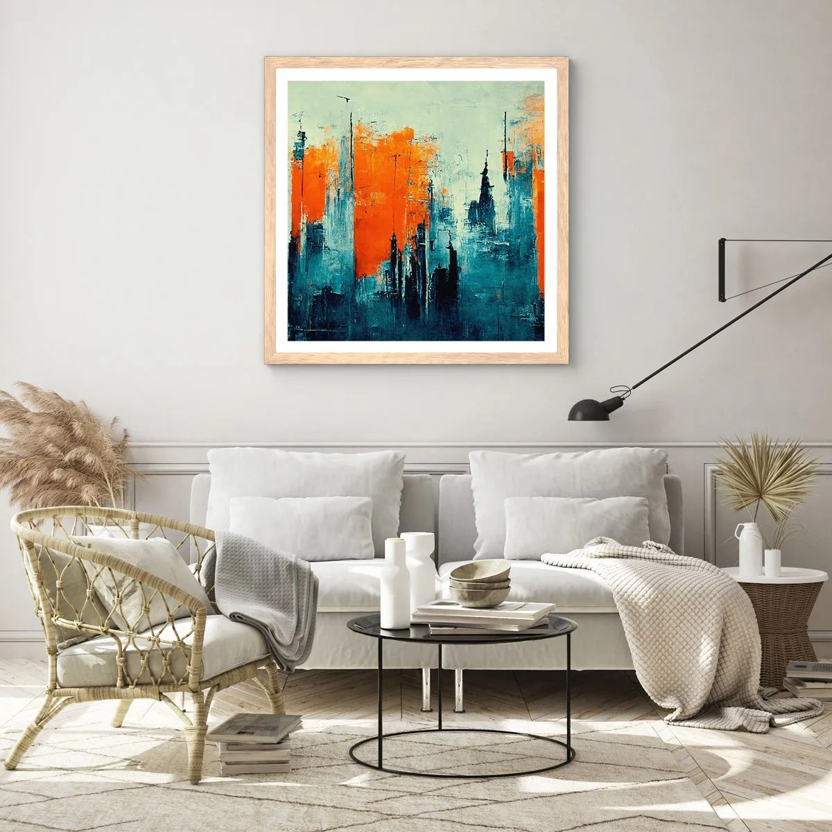 Poster in einem Rahmen aus heller Eiche - Moderne Landschaft - 30x30 cm