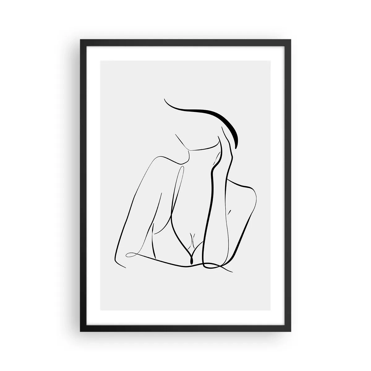 Poster in einem schwarzem Rahmen - Eine minimalistische Linie, die die Silhouette einer Frau darstellt - 50x70cm - Auf der Traumwelle - Moderne Wanddekoration für Wohnzimmer und Schlafzimmer ARTTOR