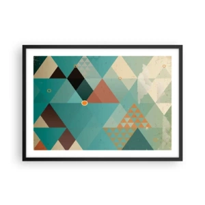 Poster in einem schwarzem Rahmen - Geometrische Muster in Türkis- und Brauntönen - 70x50cm - Einheit der Vielheit, Vielheit der Einheit - Moderne Wanddekoration für Wohnzimmer und Schlafzimmer ARTTOR