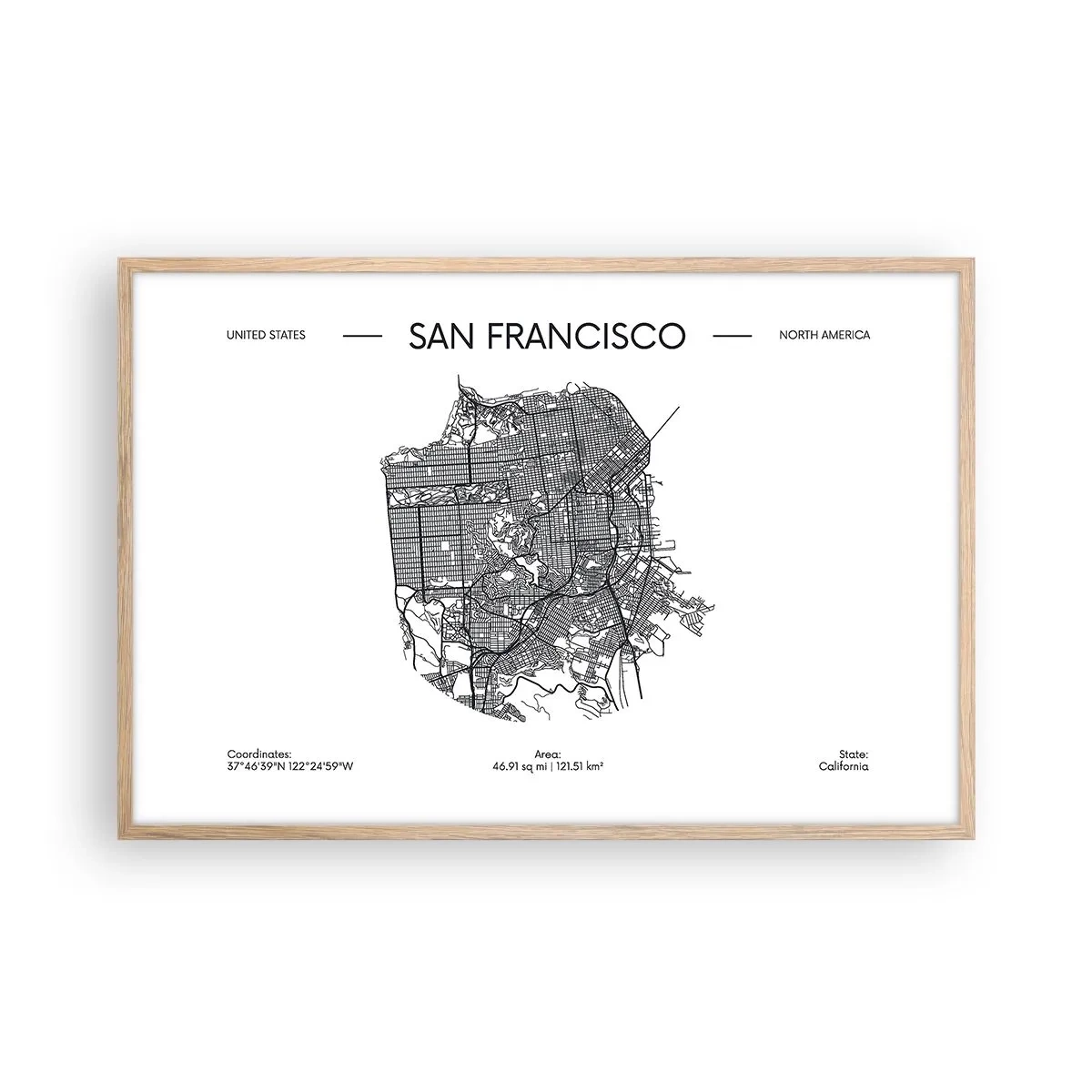 Poster in einem Rahmen aus heller Eiche - Anatomie von San Francisco - 91x61 cm
