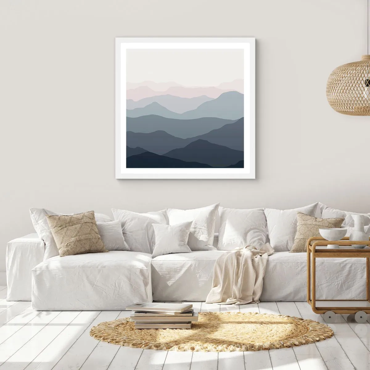 Poster in einem weißen Rahmen - Wellen der Berge - 60x60 cm