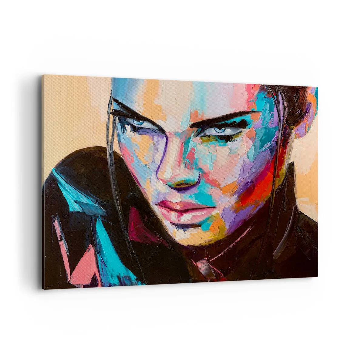 Bild auf Leinwand - Leinwandbild - Porträt einer Frau in lebendigen abstrakten Farben - 120x80cm - Wild im Herzen - Moderne Wanddekoration für Wohnzimmer und Schlafzimmer ARTTOR