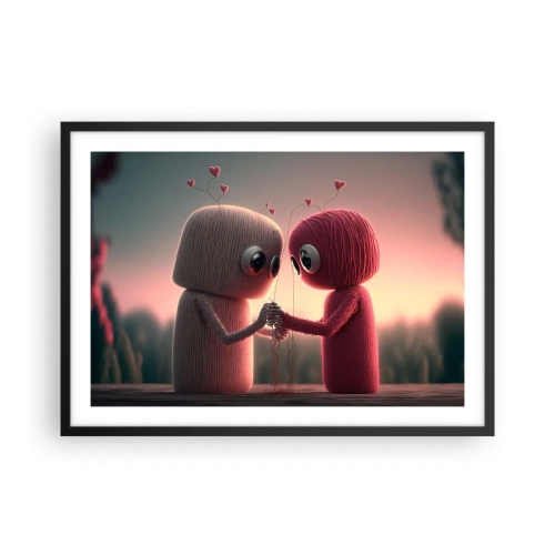 Poster in einem schwarzem Rahmen - Garnfiguren in einer bezaubernden Umgebung mit Herzmotiven - 70x50cm - Jeder darf lieben - Moderne Wanddekoration für Wohnzimmer und Schlafzimmer ARTTOR