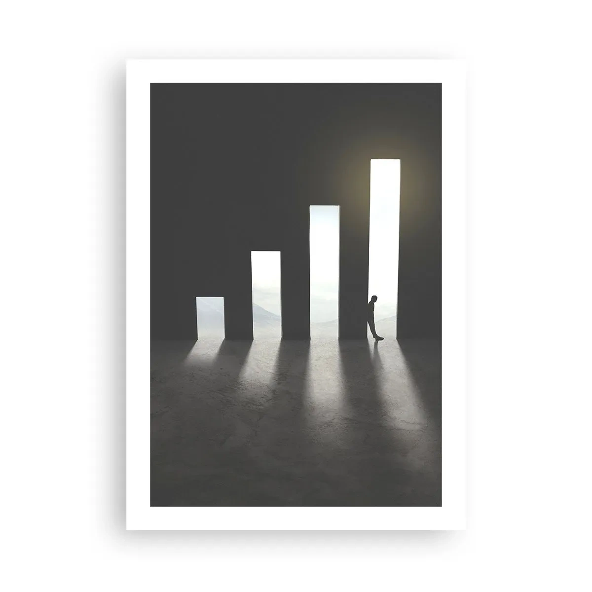 Poster - Eine symbolische Tür in Form eines Graphen mit einer Figur - 50x70cm - Erfolg –