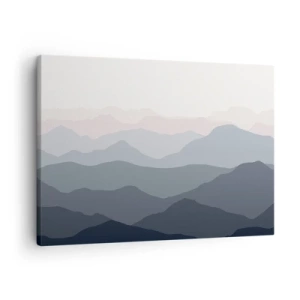 Bild auf Leinwand - Leinwandbild - Dezente Bergschichten in Grau- und Blautönen - 70x50cm - Wellen der Berge - Moderne Wanddekoration für Wohnzimmer und Schlafzimmer ARTTOR