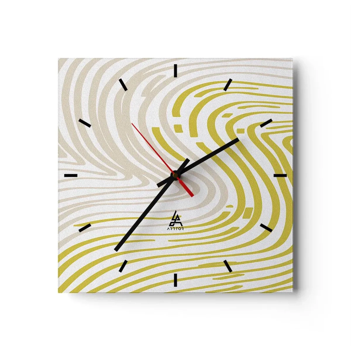 Wanduhr - Glasuhr - Ein abstraktes Muster mit Wellenlinien in Gelb- und Beigetönen. - 30x30cm - Komposition mit sanfter Biegung - Moderne Wanddekoration für Wohnzimmer und Schlafzimmer ARTTOR
