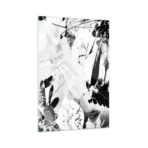Glasbild - Bild auf glas - Schwarz-weiße abstrakte Blumen im minimalistischen Stil - 70x100cm - Herbst negativ - Moderne Wanddekoration für Wohnzimmer und Schlafzimmer ARTTOR
