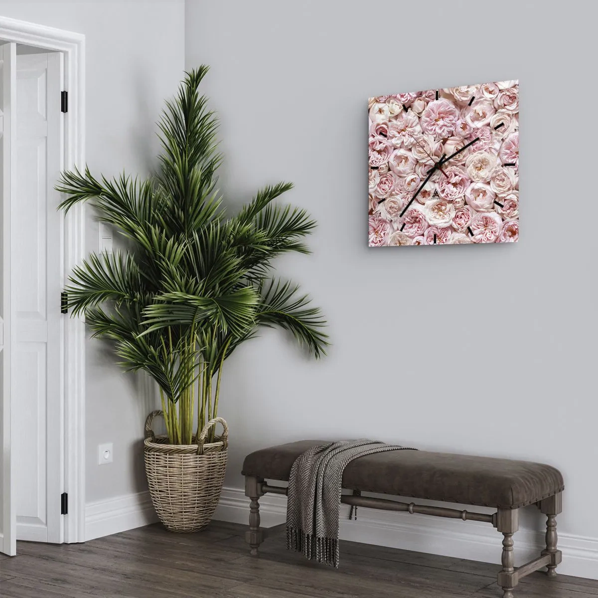 Wanduhr - Glasuhr - Auf Rosen gebettet - 40x40 cm