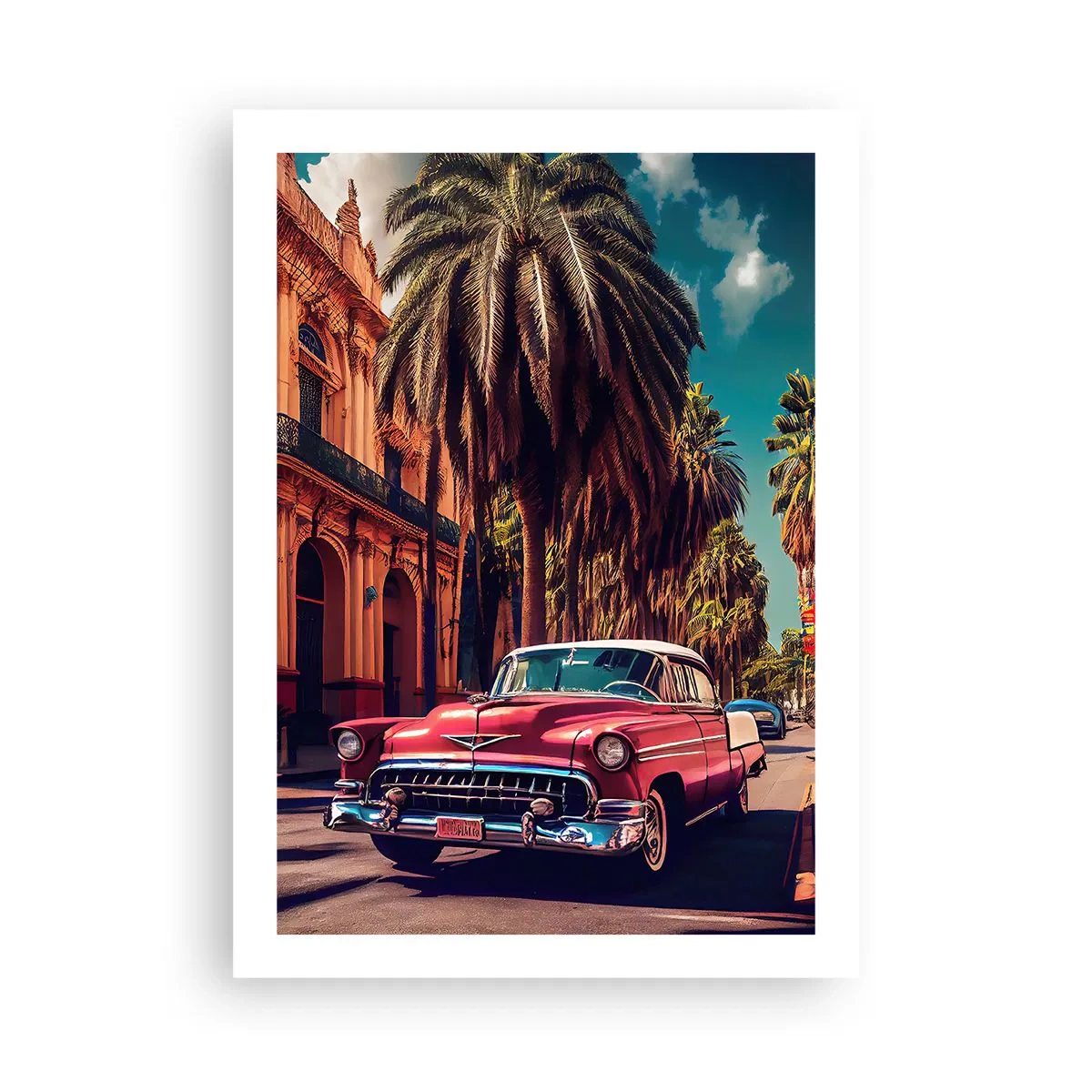 Poster - Ein Oldtimer vor der Kulisse einer tropischen Stadt - 50x70cm - Immer noch in Havanna - Moderne Wanddekoration für Wohnzimmer und Schlafzimmer ARTTOR