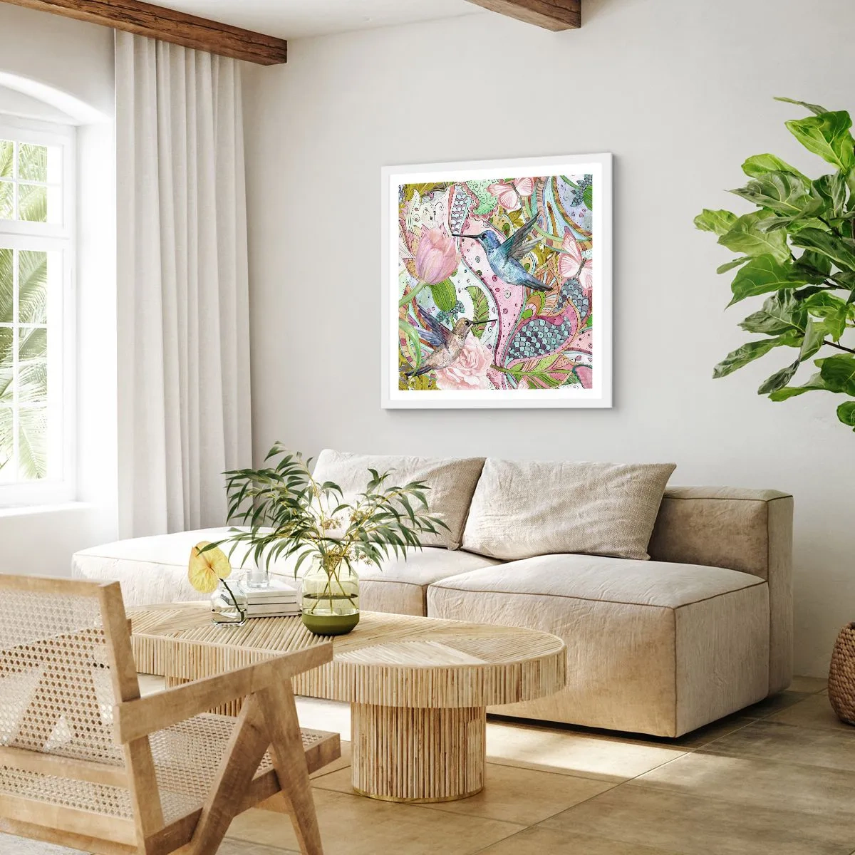 Poster in einem weißen Rahmen - Verstrickt in Weinreben - 60x60 cm