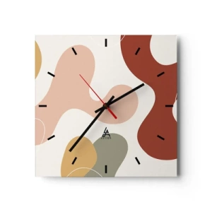 Wanduhr - Glasuhr - Eine abstrakte Komposition in Pastelltönen mit dynamischen Formen. - 30x30cm - Kringel oder Schnörkel? - Moderne Wanddekoration für Wohnzimmer und Schlafzimmer ARTTOR