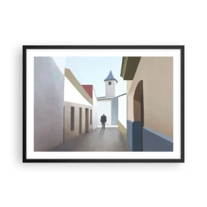 Poster in einem schwarzem Rahmen - Eine minimalistische Straße mit der Silhouette eines Mannes im Hintergrund - 70x50cm - Sonniger Spaziergang - Moderne Wanddekoration für Wohnzimmer und Schlafzimmer ARTTOR