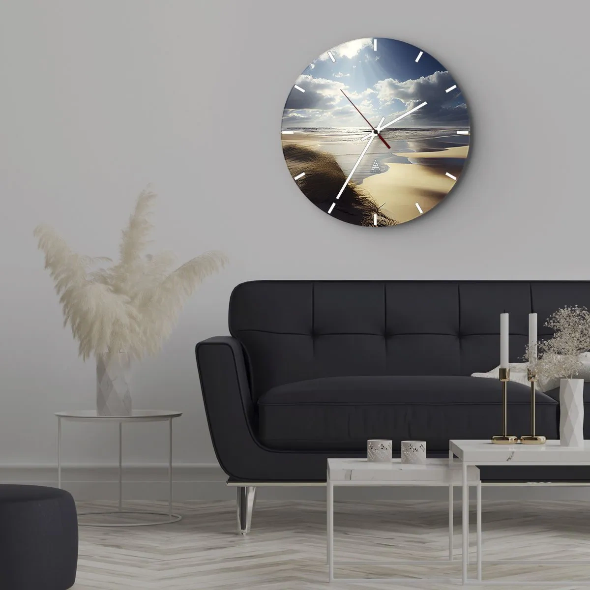 Wanduhr - Glasuhr - Ein wilder Strand mit Dünen, die von Sonnenlicht und Wolken beleuchtet werden - 30x30cm - Strand, wilder Strand - Moderne Wanddekoration für Wohnzimmer, Küche und Schlafzimmer ARTTOR