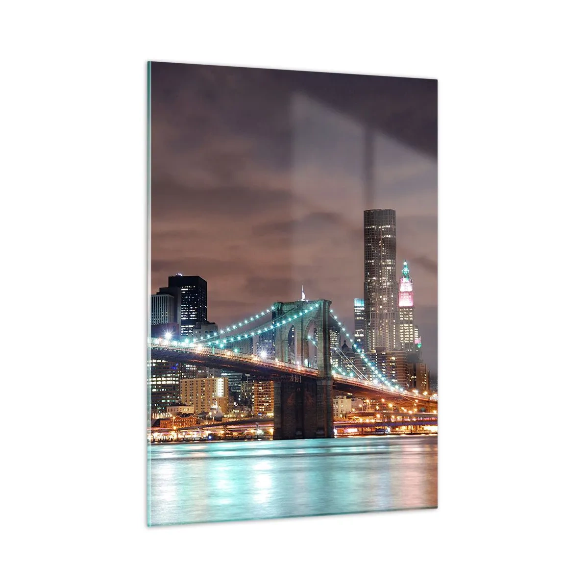 Glasbild - Bild auf glas - Nachtpanorama der Stadt mit der beleuchteten Brücke - 50x70cm - Lichter der Großstadt - Moderne Wanddekoration für Wohnzimmer und Schlafzimmer ARTTOR