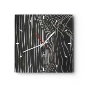Wanduhr - Glasuhr - Weiße Linien auf dunkelgrauem Hintergrund in abstrakter Anordnung - 30x30cm - Rhythmus und Akzent - Moderne Wanddekoration für Wohnzimmer und Schlafzimmer ARTTOR