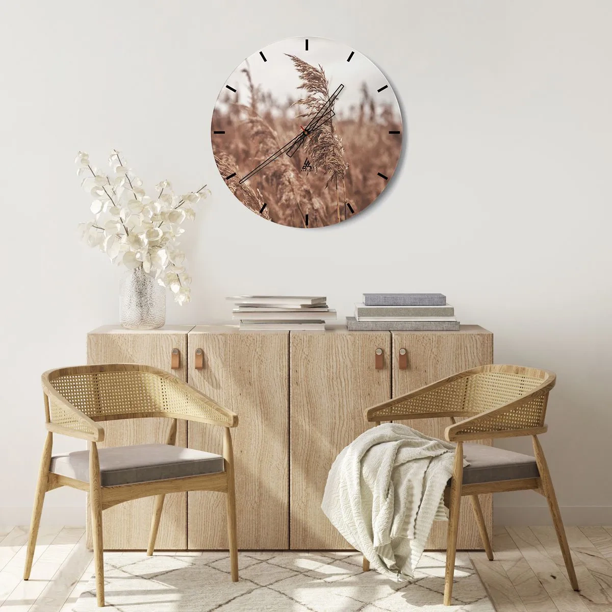 Wanduhr - Glasuhr - Herbstliche Gräser wiegen sich im Wind in natürlichen Farben - 30x30cm - Auf den Feldern ist es schon Herbst - Moderne Wanddekoration für Wohnzimmer, Küche und Schlafzimmer ARTTOR