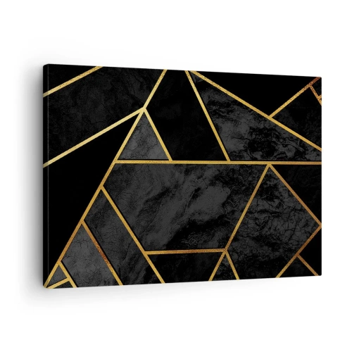 Bild auf Leinwand - Leinwandbild - Geometrisches Goldmuster auf schwarzem Hintergrund - 70x50cm - Dunkelheit und Glanz - Moderne Wanddekoration für Wohnzimmer und Schlafzimmer ARTTOR