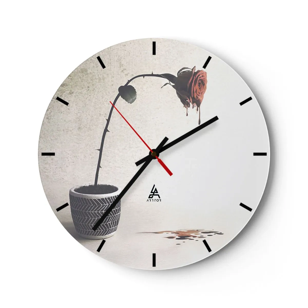 Wanduhr - Glasuhr - Surrealistische Rose mit Schmelzeffekt - 30x30cm - Rosa dolorosa - Moderne Wanddekoration für Wohnzimmer, Küche und Schlafzimmer ARTTOR