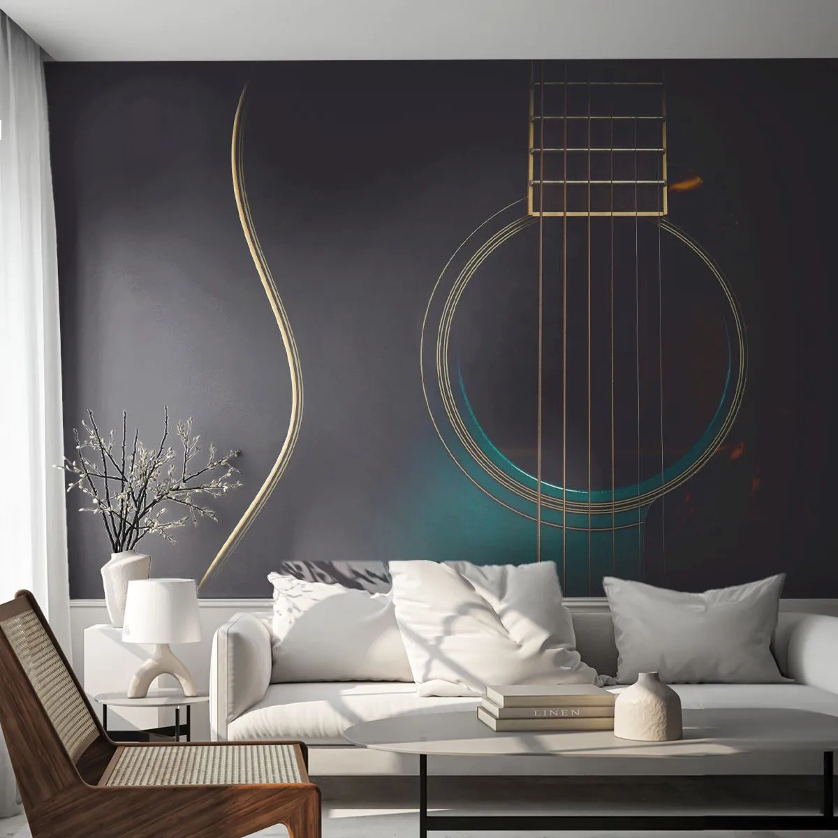 Fototapete Premium Sand - Einen Moment bevor es ertönt - Gitarre, Musik, Saiten - 100x70 cm