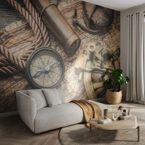 Fototapete Standard Eco - Setze Sie einen Kurs - Nautisch, Weltkarte, Kompass - 400x280 cm