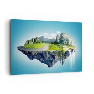 Bild auf Leinwand - Leinwandbild - Eine schwimmende Insel mit Bergen und Wasserfällen - 120x80cm - Fantastische Insel - Moderne Wanddekoration für Wohnzimmer und Schlafzimmer ARTTOR