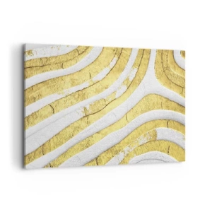 Bild auf Leinwand - Leinwandbild - Gold- und Weiß-abstrakte Linien in einer 3D-Textur - 120x80cm - Komposition in Weiß und Gold - Moderne Wanddekoration für Wohnzimmer und Schlafzimmer ARTTOR
