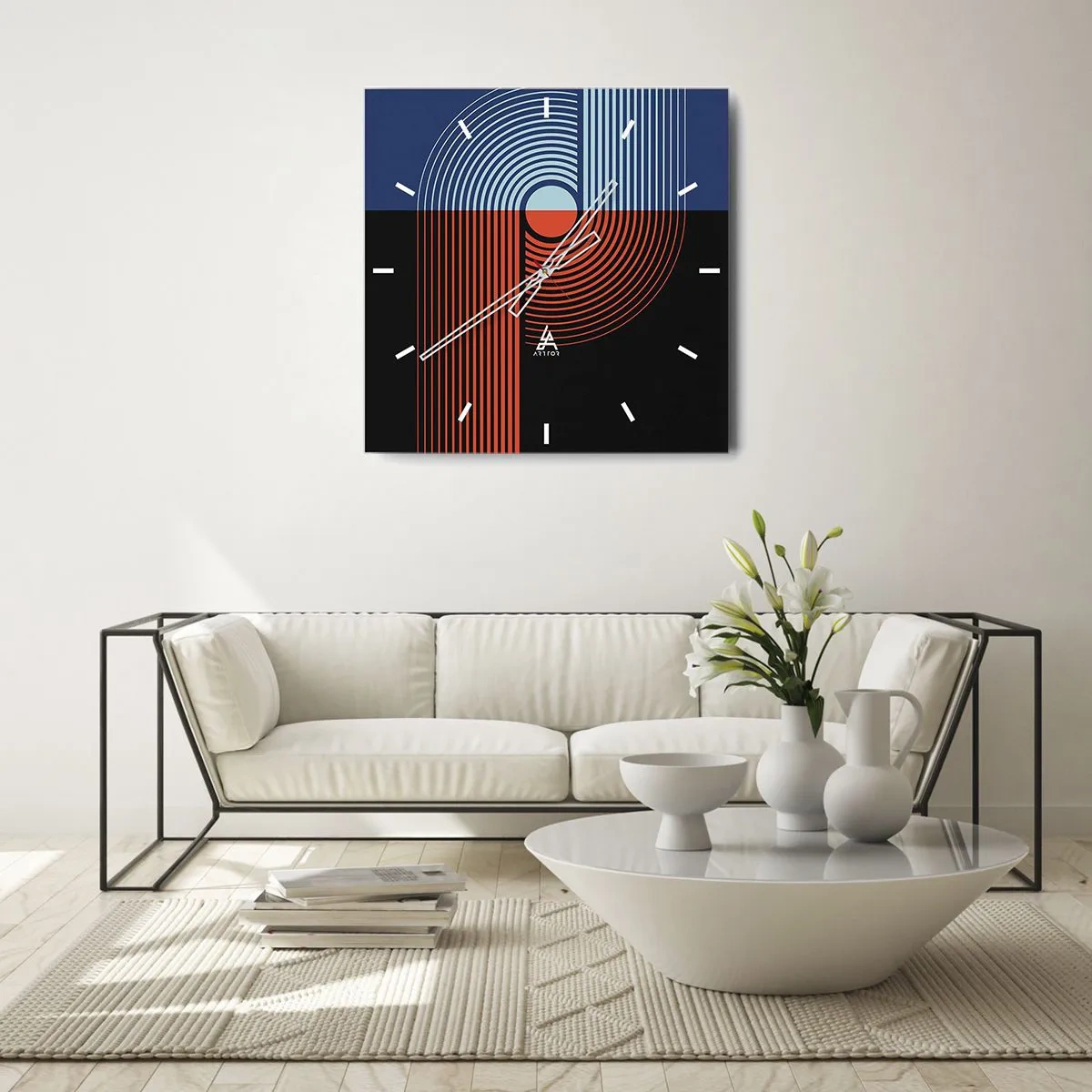 Wanduhr - Glasuhr - In einer geometrischen Umarmung - 40x40 cm