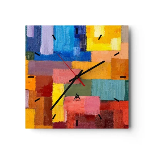 Wanduhr - Glasuhr - Bunte abstrakte Rechtecke in verschiedenen Farbtönen - 30x30cm - Jeder ist anders, alle bunt - Moderne Wanddekoration für Wohnzimmer und Schlafzimmer ARTTOR