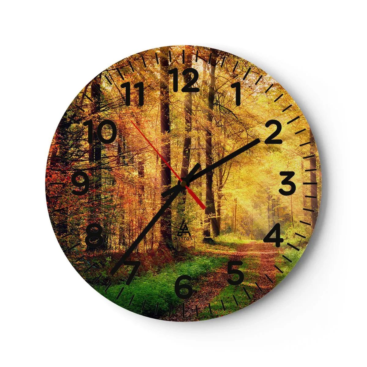 Wanduhr - Glasuhr - Waldgoldene Stille - 40x40 cm