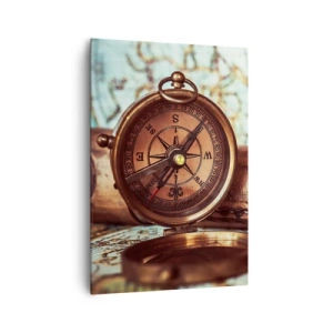 Bild auf Leinwand - Leinwandbild - Ein Retro-Set mit Kompass, Teleskop und Karte im Reisethema - 70x100cm - Ein Piratenabenteuer in der Karibik wartet - Moderne Wanddekoration für Wohnzimmer und Schlafzimmer ARTTOR
