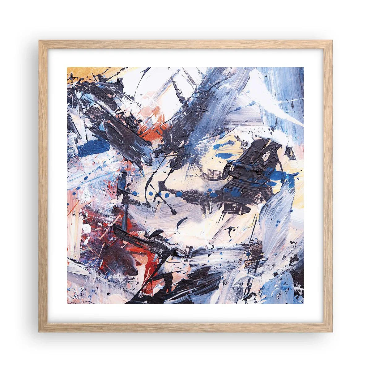 Poster in einem Rahmen aus heller Eiche - Verrückter Tanz der Abstraktion - 50x50 cm