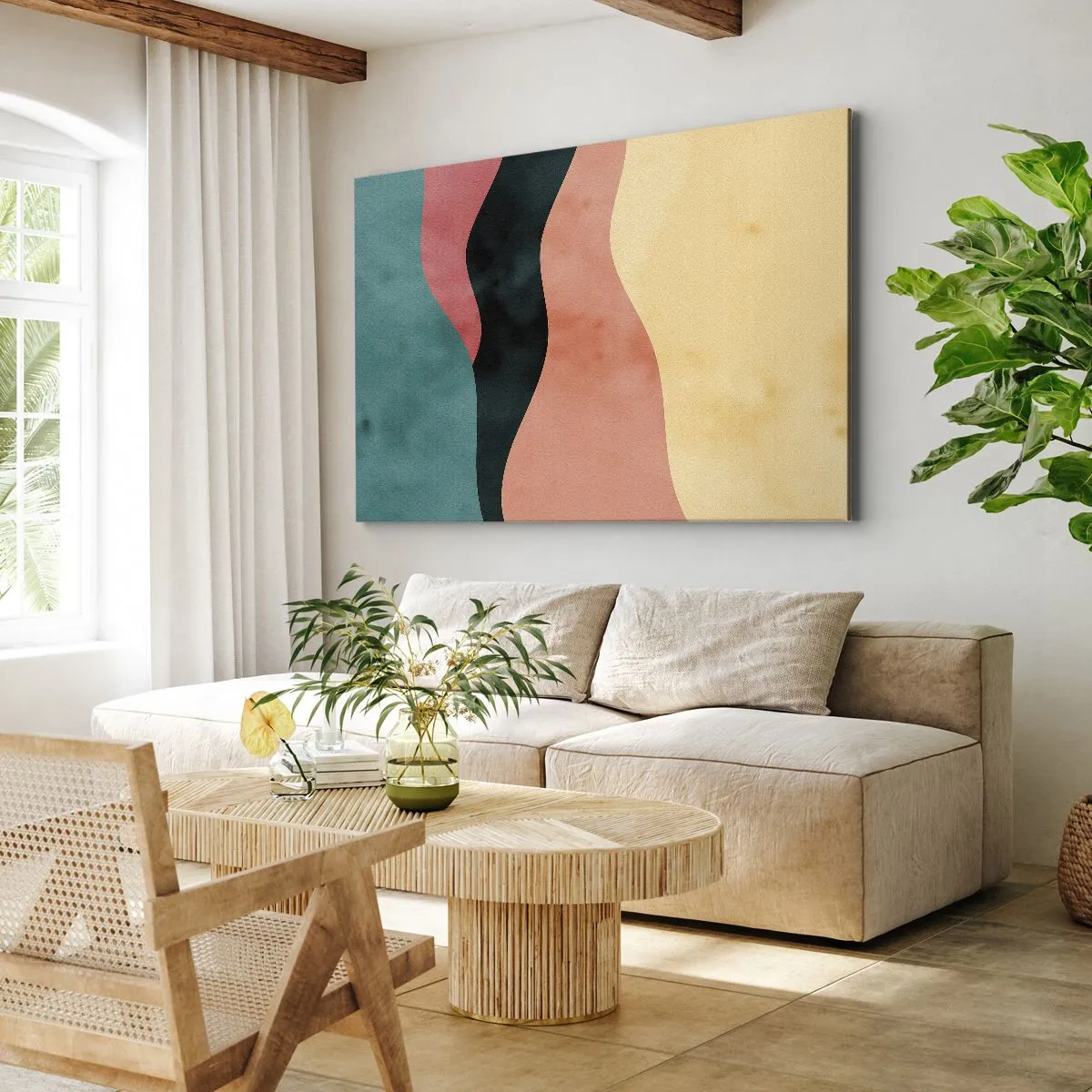 Bild auf Leinwand - Leinwandbild - Abstrakte Wellen in Pastellfarben - 100x70cm - Konforme Nichtkonformität - Moderne Wanddekoration für Wohnzimmer und Schlafzimmer ARTTOR