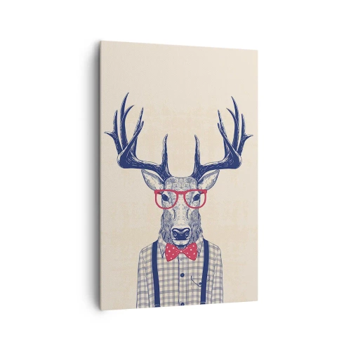 Bild auf Leinwand - Leinwandbild - Stilisierte Grafik eines Hirsches mit Brille und Fliege - 80x120cm - Eine lustige Extravaganz - Moderne Wanddekoration für Wohnzimmer und Schlafzimmer ARTTOR