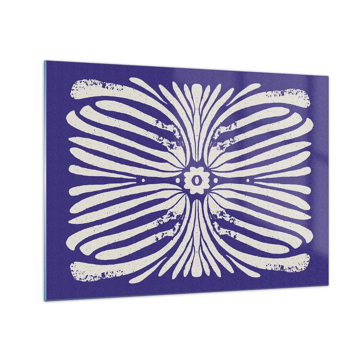 Glasbild - Bild auf glas - Symmetrisches ethnisches Muster auf violettem Hintergrund - 70x50cm - Ethnische Inspirationen - Moderne Wanddekoration für Wohnzimmer und Schlafzimmer ARTTOR