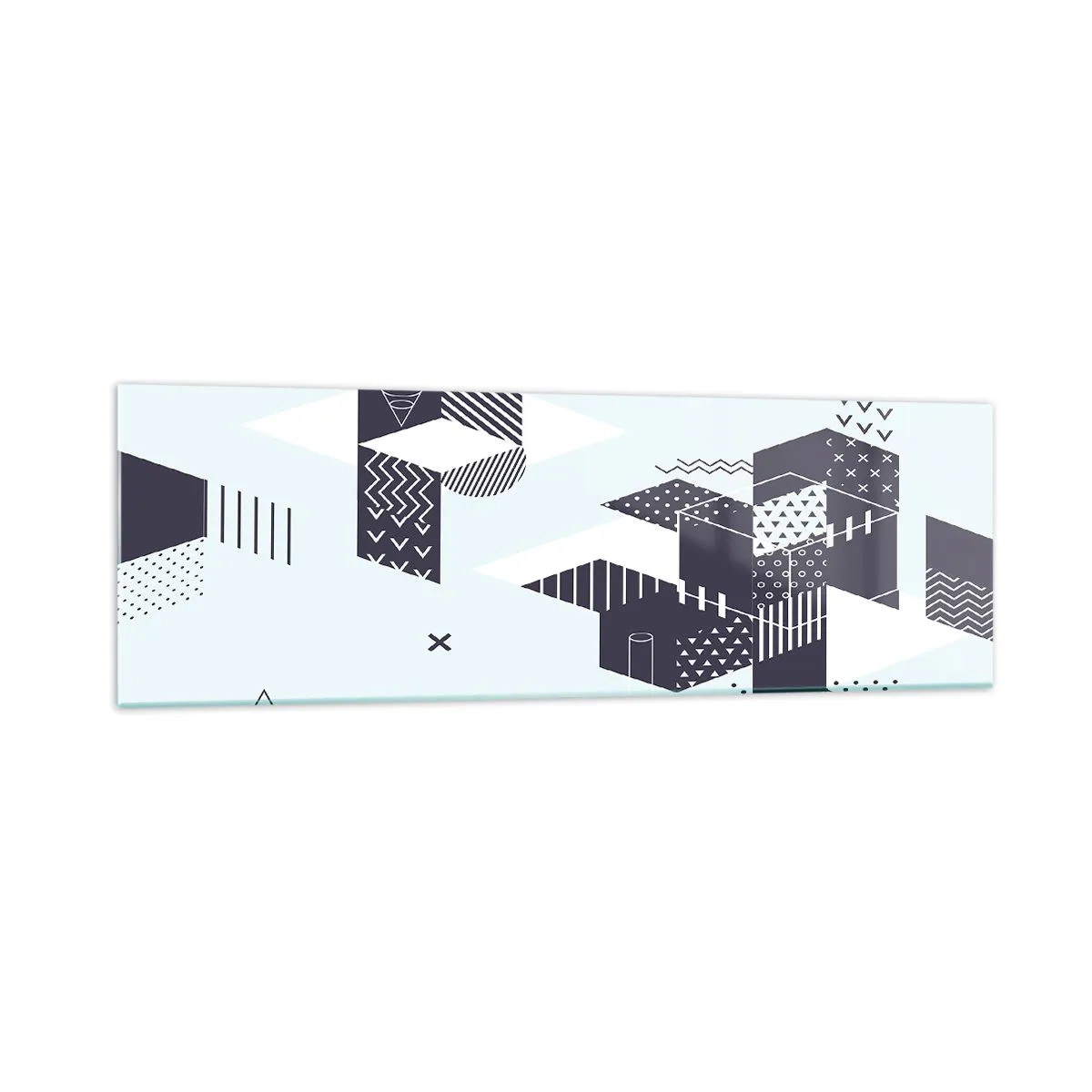 Glasbild - Bild auf glas - Moderne geometrische Grafiken in Weiß- und Marineblautönen - 160x50cm - In der Seele eines Mathematikers - Moderne Wanddekoration für Wohnzimmer und Schlafzimmer ARTTOR
