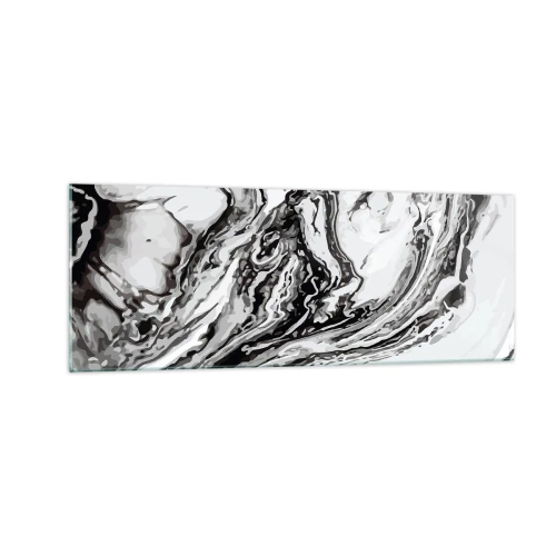 Glasbild - Bild auf glas - Abstraktes Marmormuster in Schwarz und Weiß - 140x50cm - Am Anfang war Chaos - Moderne Wanddekoration für Wohnzimmer und Schlafzimmer ARTTOR