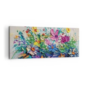 Bild auf Leinwand - Leinwandbild - Ein bunter Blumenstrauß, gemalt in der Impasto-Technik - 120x50cm - Überhaupt kein Stillleben - Moderne Wanddekoration für Wohnzimmer und Schlafzimmer ARTTOR