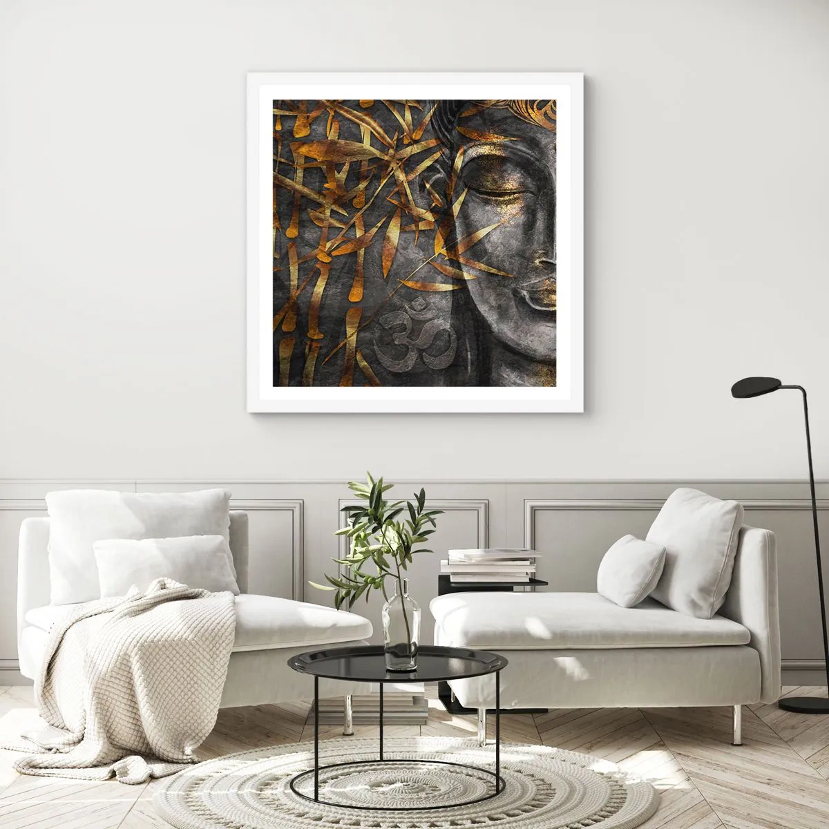 Poster in einem weißen Rahmen - Fühle den Frieden - 60x60 cm