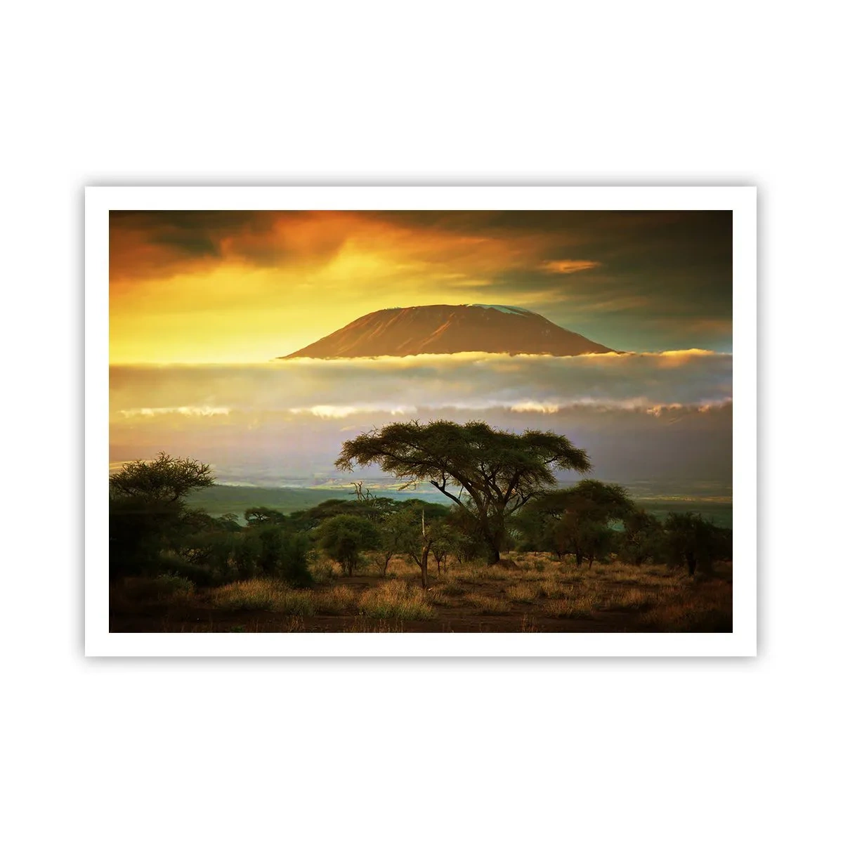 Poster - Afrikanische Landschaft mit Kilimandscharo bei Sonnenaufgang - 100x70cm - Ein Reisetraum - Moderne Wanddekoration für Wohnzimmer und Schlafzimmer ARTTOR