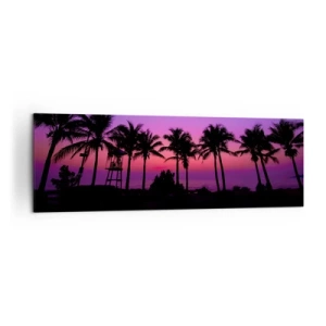 Bild auf Leinwand - Leinwandbild - Silhouetten von Palmen vor einem rosa-violetten Sonnenuntergangshimmel - 160x50cm - Abend unter Palmen - Moderne Wanddekoration für Wohnzimmer und Schlafzimmer ARTTOR