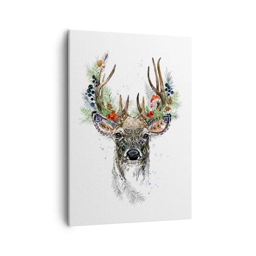 Bild auf Leinwand - Leinwandbild - Stilisierter Hirsch mit dekorativem Geweih auf weißem Hintergrund - 50x70cm - Im festlichen Gewand - Moderne Wanddekoration für Wohnzimmer und Schlafzimmer ARTTOR
