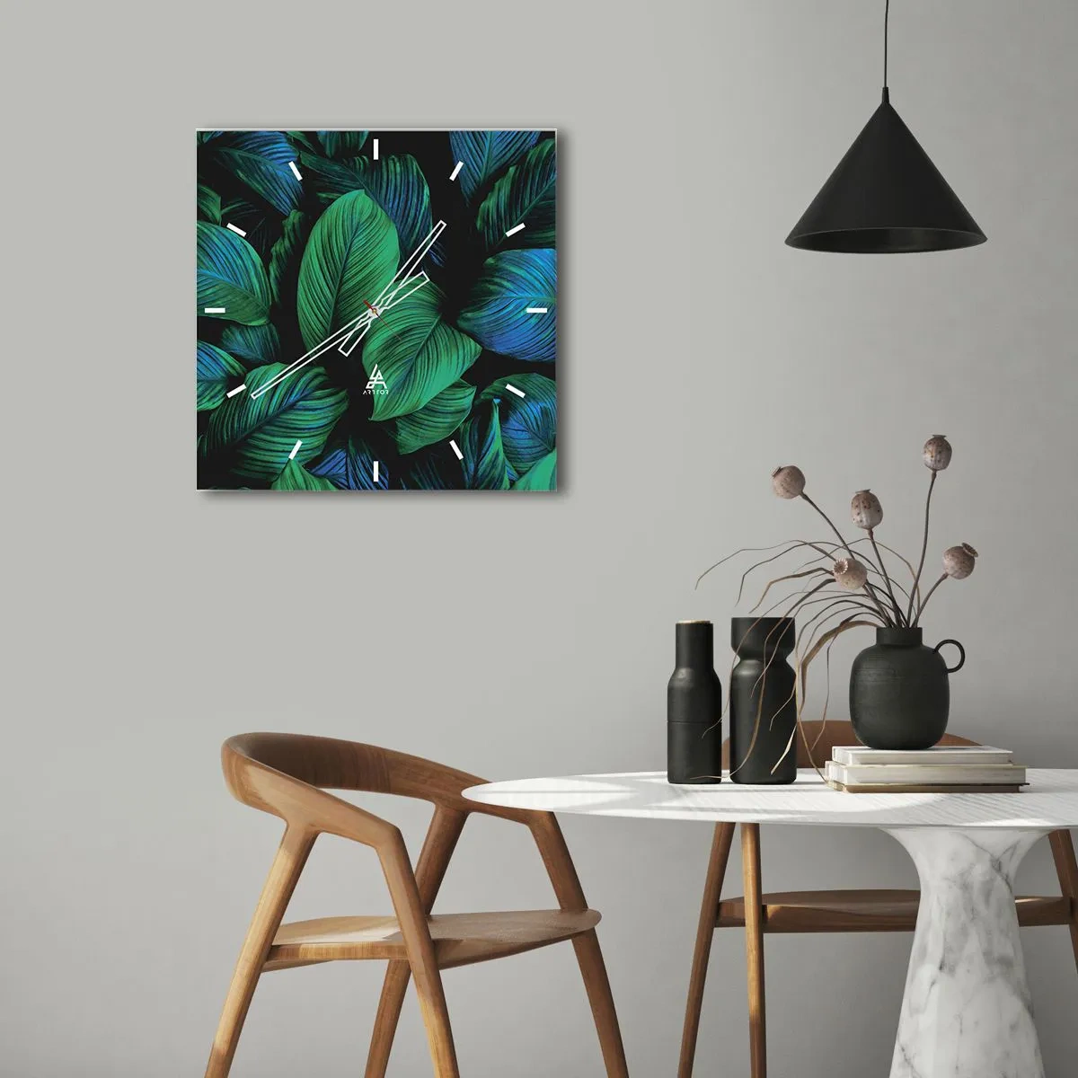 Wanduhr - Glasuhr - In der grünen Menge - 40x40 cm