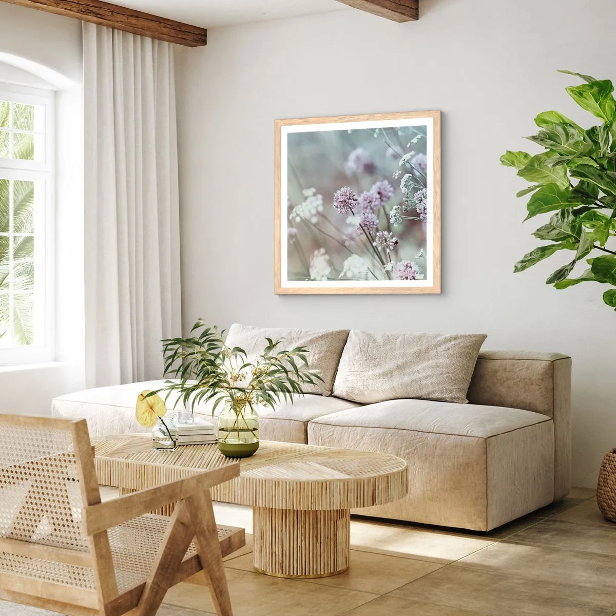 Poster in einem Rahmen aus heller Eiche - Süße filigrane Kräuter - 40x40 cm