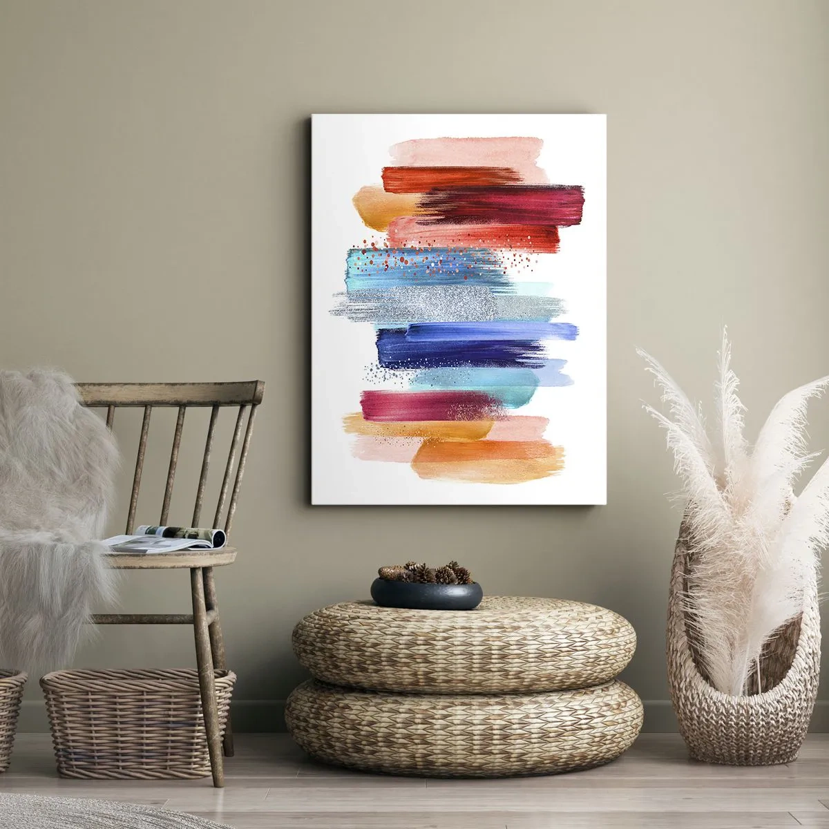 Bild auf Leinwand - Leinwandbild - Bunte Pinselstriche auf weißem Hintergrund - 70x100cm - Auf und ab - Moderne Wanddekoration für Wohnzimmer und Schlafzimmer ARTTOR