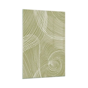 Glasbild - Bild auf glas - Grüne und weiße Linien in einer abstrakten Komposition - 70x100cm - Komplizierte Abstraktion in Weiß - Moderne Wanddekoration für Wohnzimmer und Schlafzimmer ARTTOR